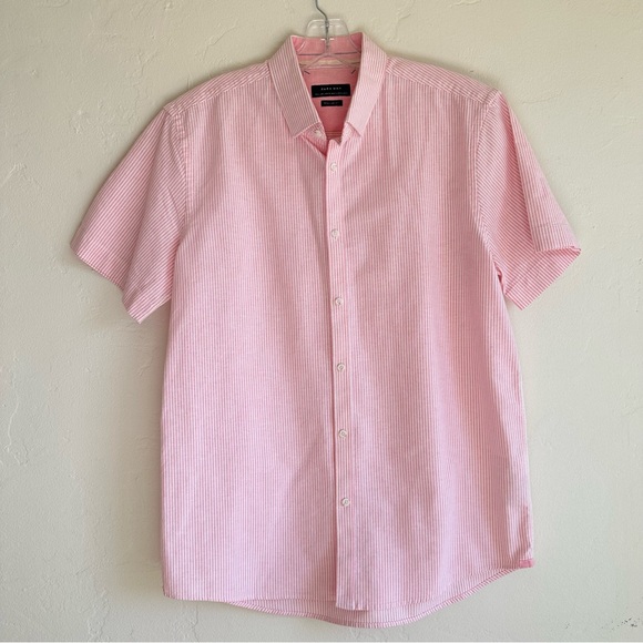 Zara Other - Zara Man pink and white strip short sleeve button-up. Size L